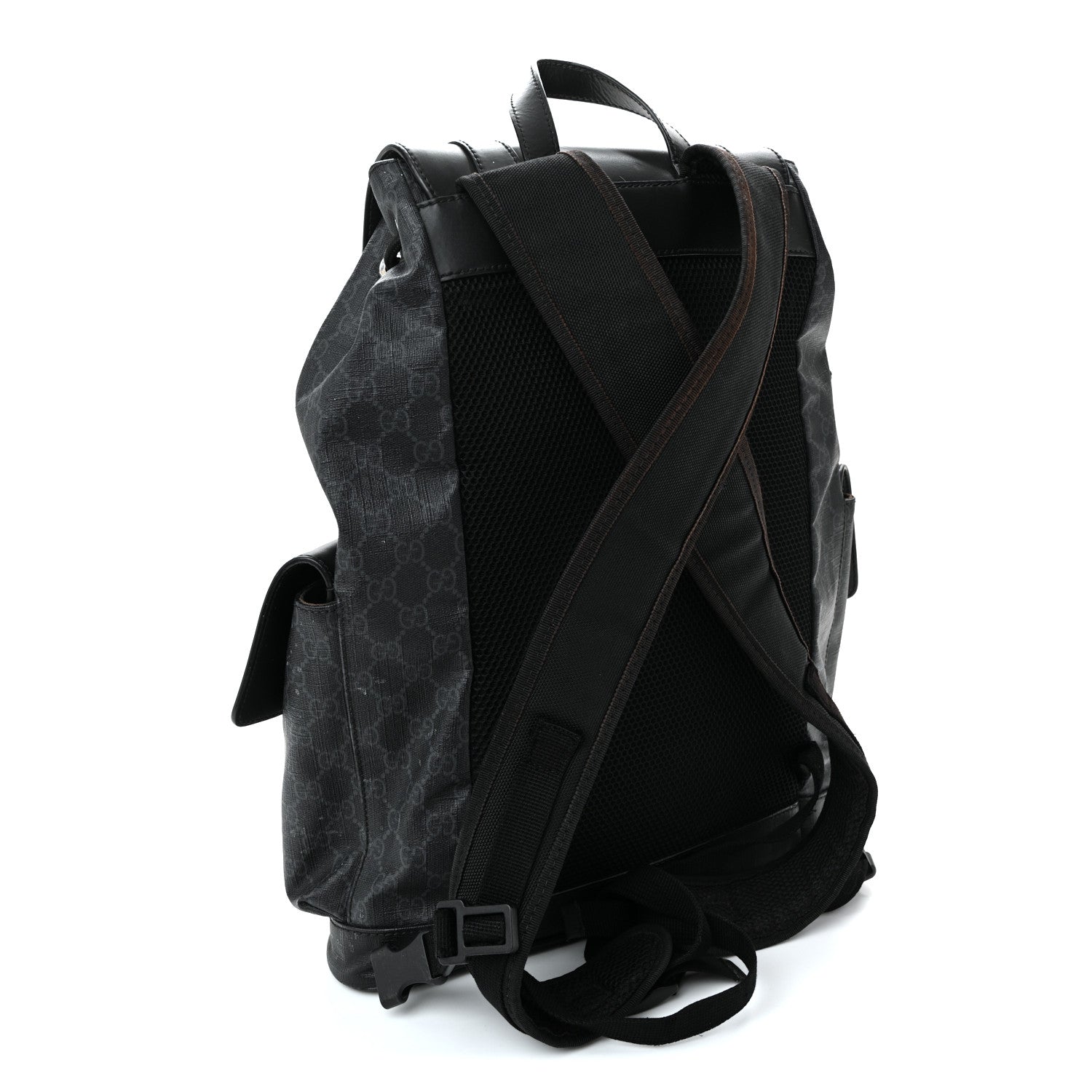 Gucci Soft GG Supreme Monogram Calfskin Web Double Buckle Backpack Black 3 of 13