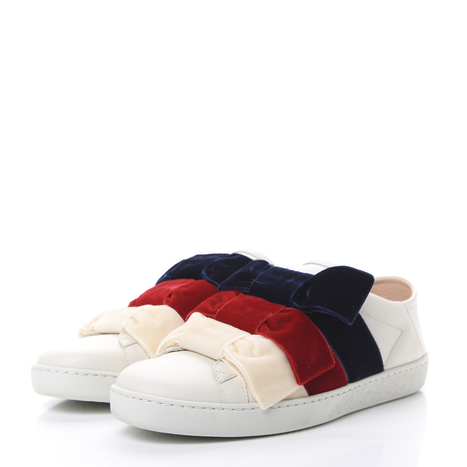 Gucci Calfskin Velvet Womens Bow Ace Sneakers 38 White 3 of 9
