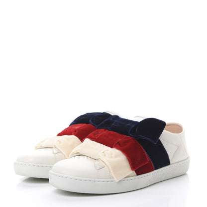 Gucci Calfskin Velvet Womens Bow Ace Sneakers 38 White 3 of 9