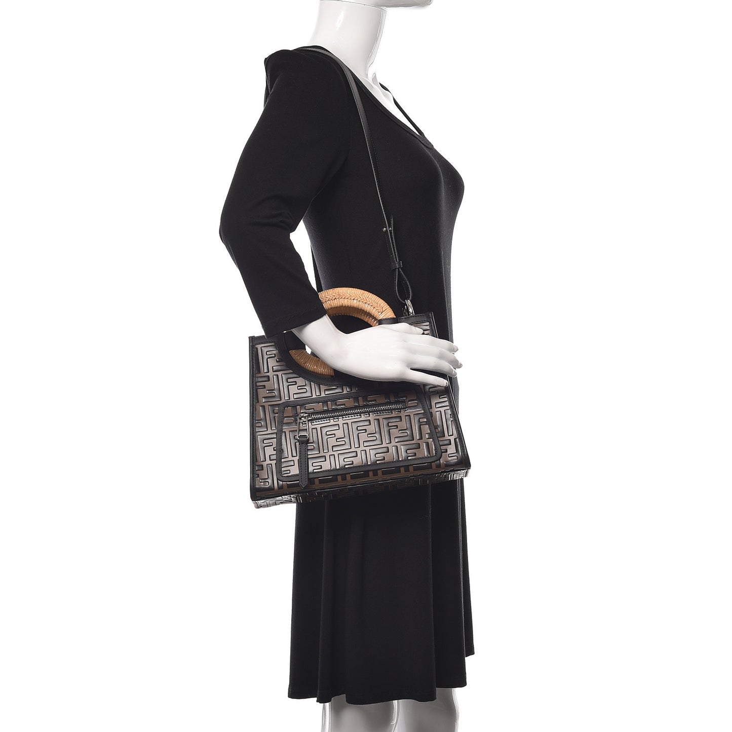 Vitello Century Wicker Bi-Color FF 1974 Embossed Small Runaway Shopper Tote Maya Black