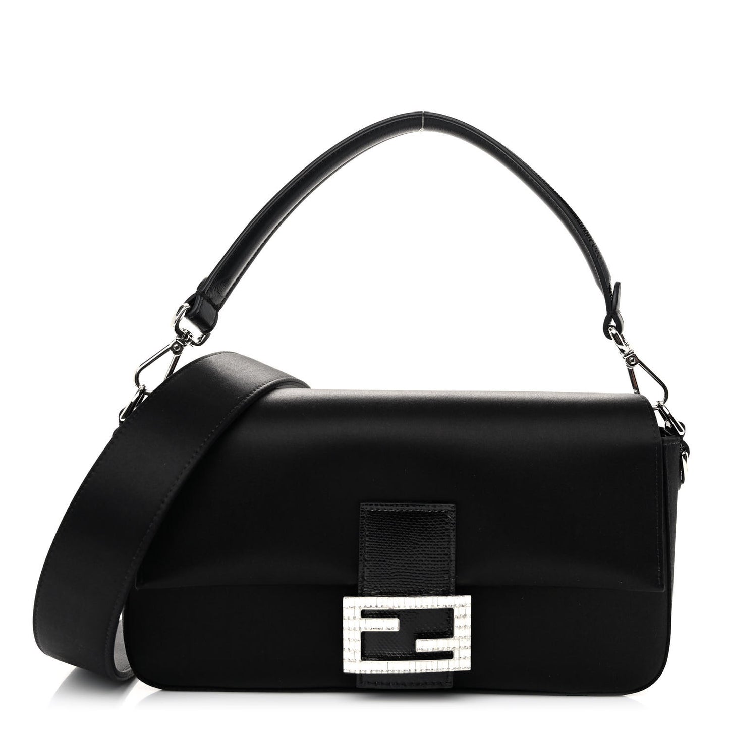 Satin Karung Crystal Baguette Black
