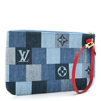 Louis Vuitton Denim Damier Monogram Patchwork Neverfull MM Pochette Blue Rouge 3 of 6