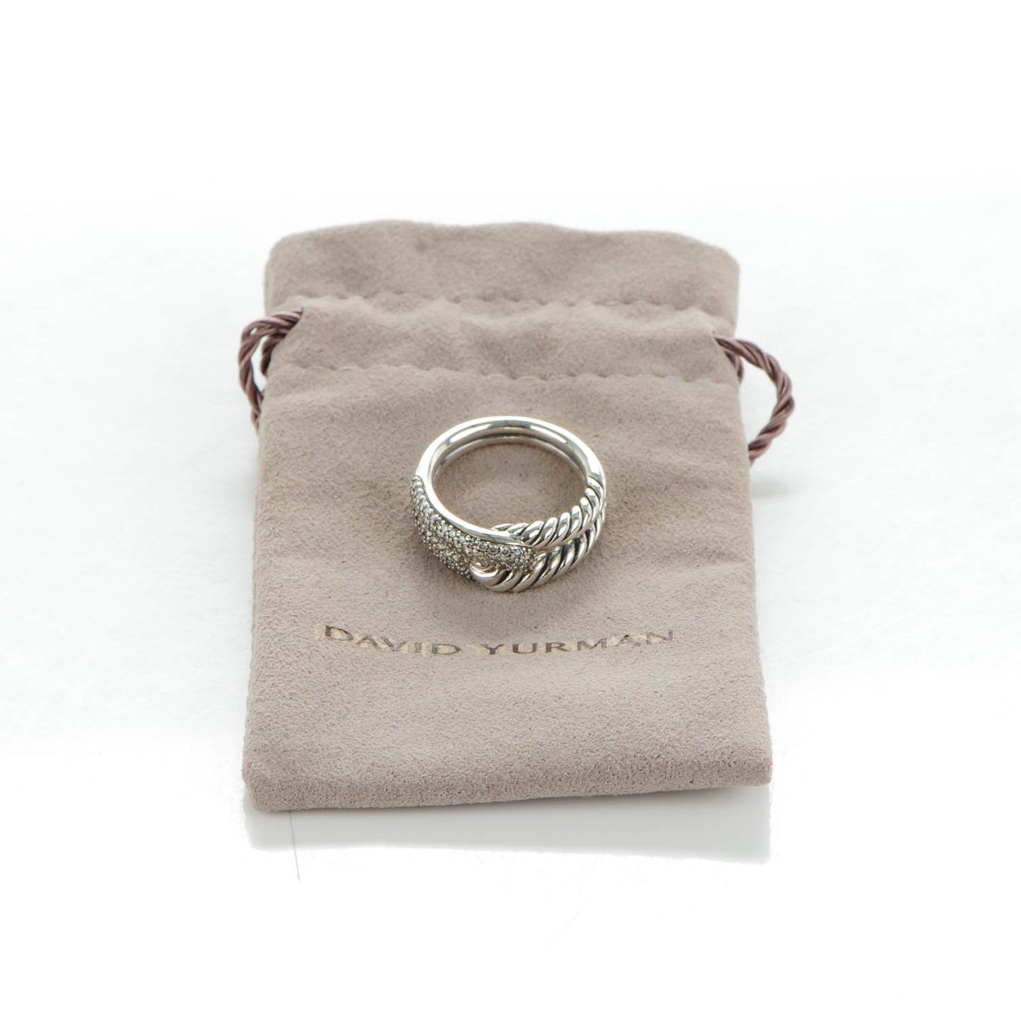 Sterling Silver Pave Diamond Single Loop Labyrinth Ring 6.75