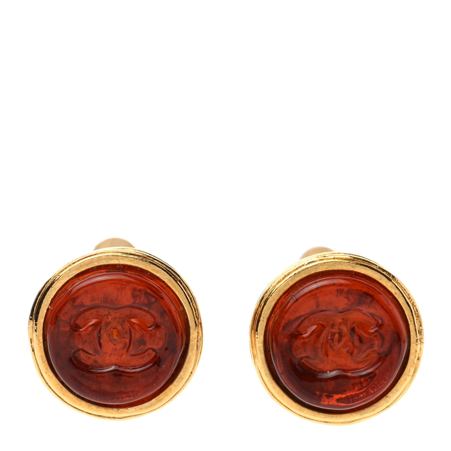 Chanel Gripoix Clip On Earrings Red Gold 1 of 4