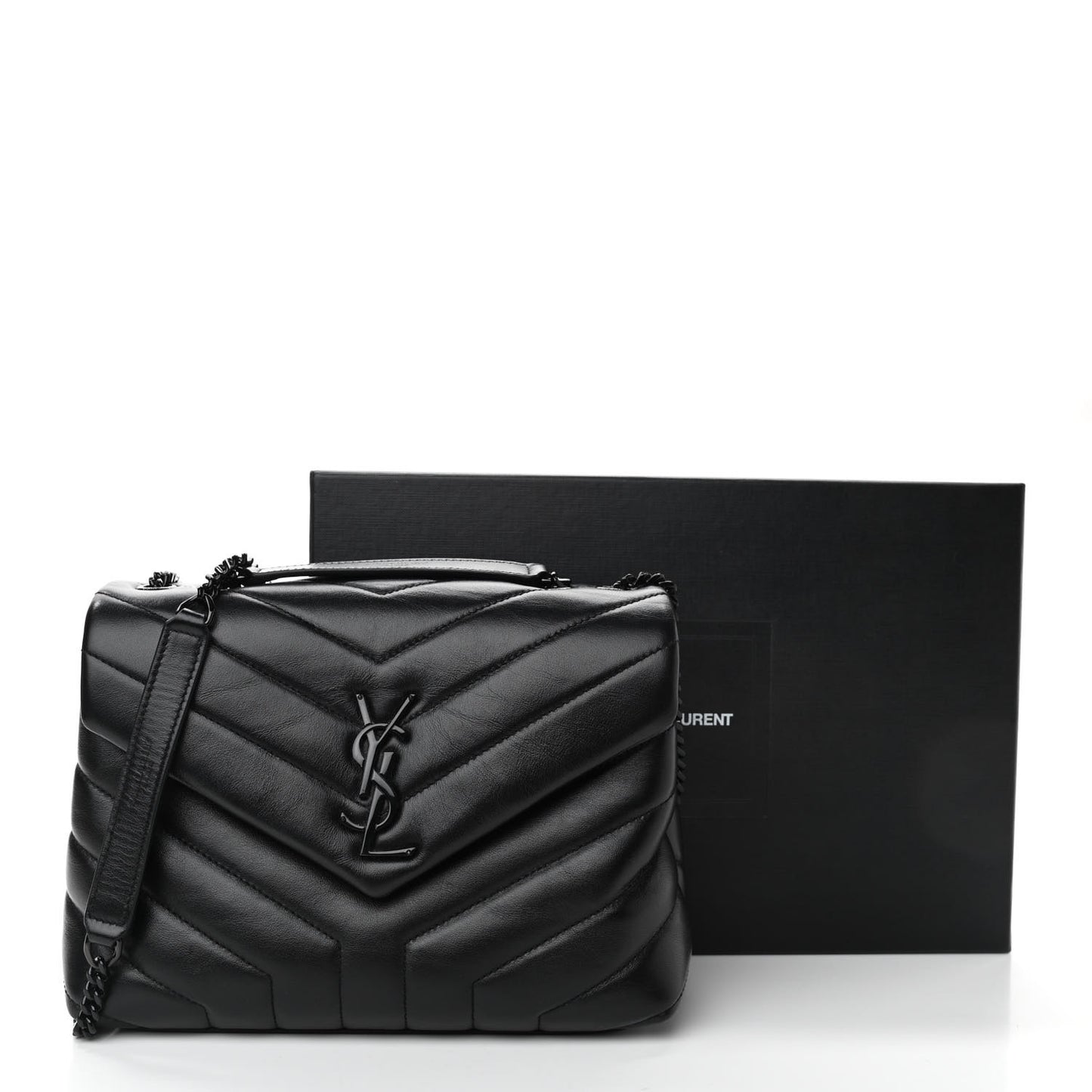 Calfskin Y Quilted Monogram Small Loulou Chain Satchel Black