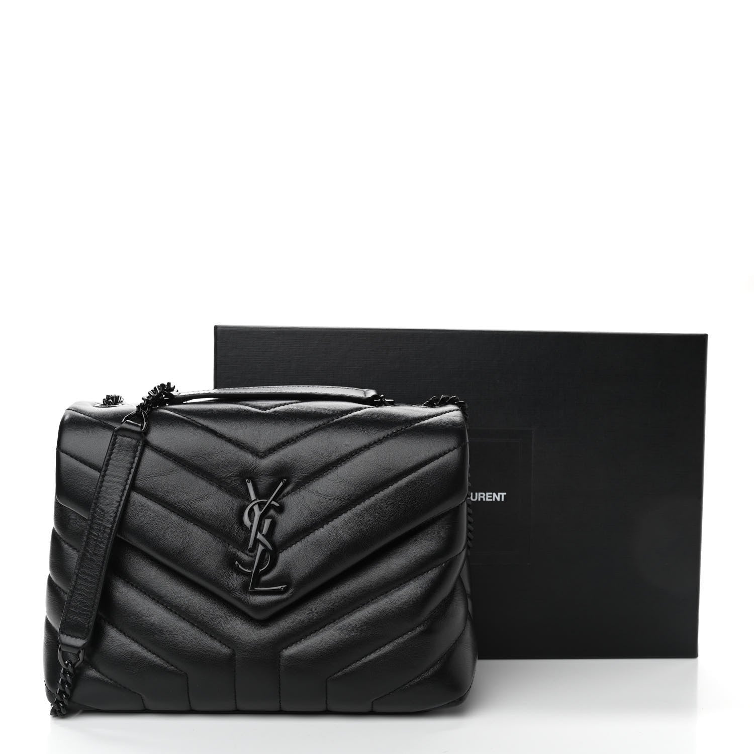 Saint Laurent Calfskin Y Quilted Monogram Small Loulou Chain Satchel Black 10 of 10