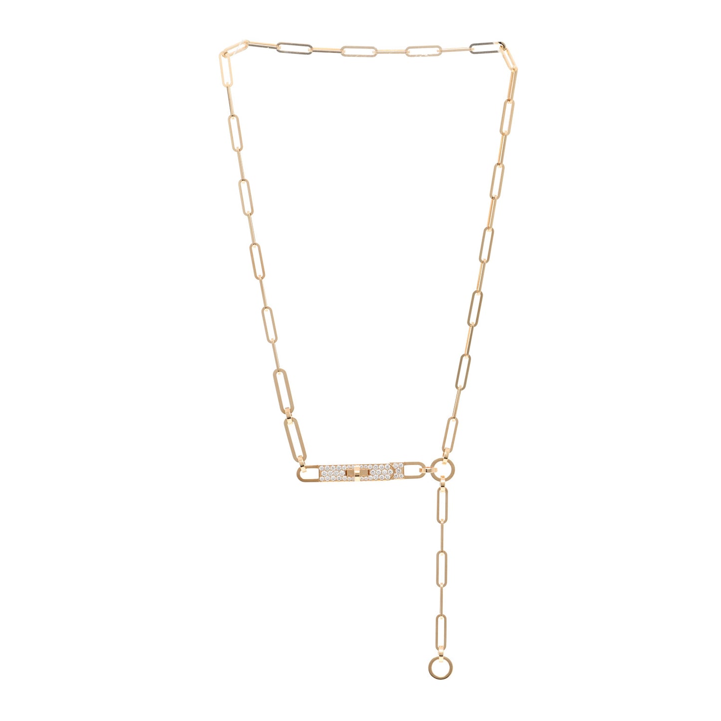 18K Yellow Gold Diamond Pave PM Kelly Chaine Lariat Necklace ST