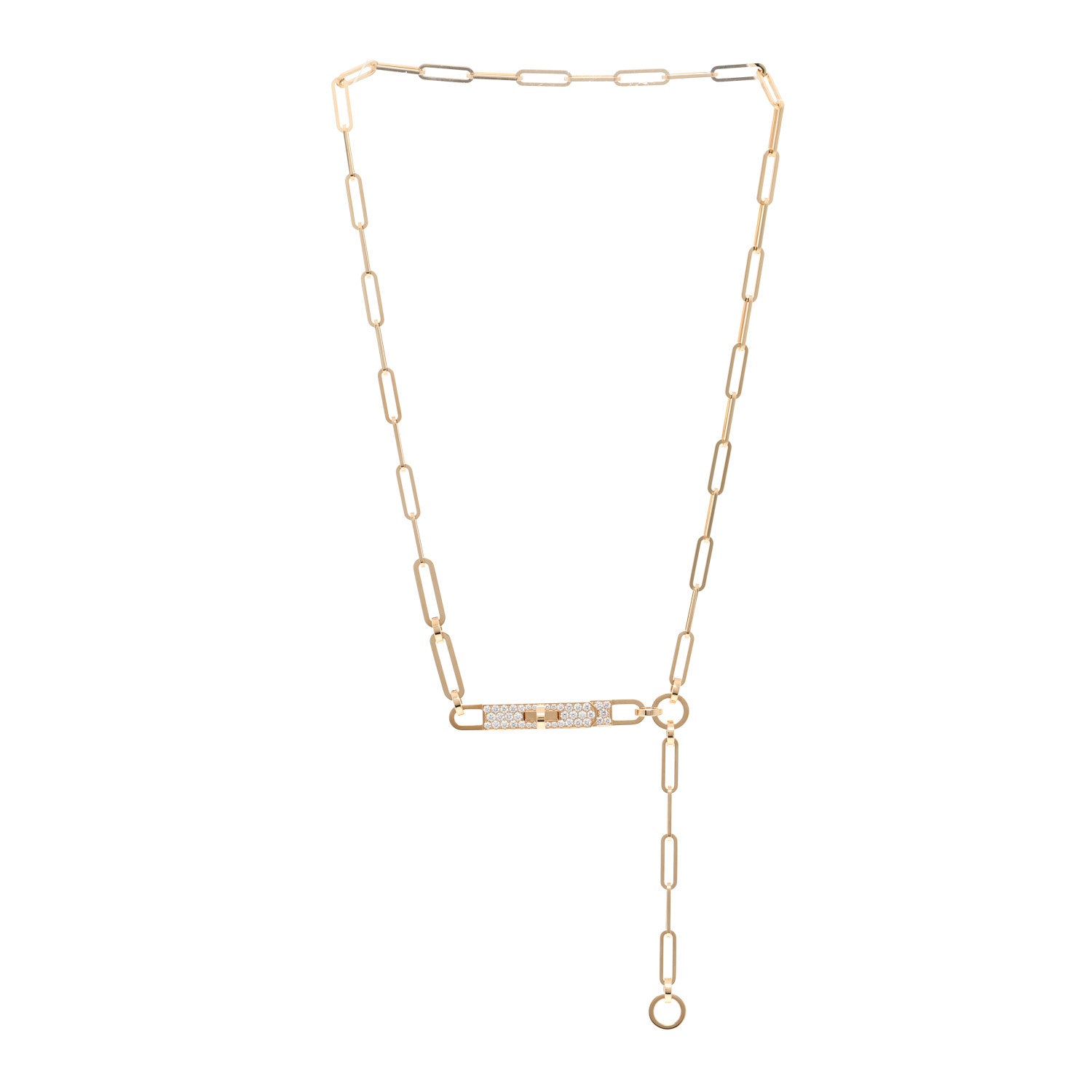 Hermes 18K Yellow Gold Diamond Pave PM Kelly Chaine Lariat Necklace ST 3 of 5