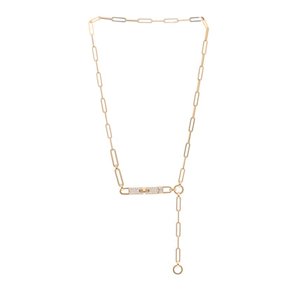 Hermes 18K Yellow Gold Diamond Pave PM Kelly Chaine Lariat Necklace ST 3 of 5