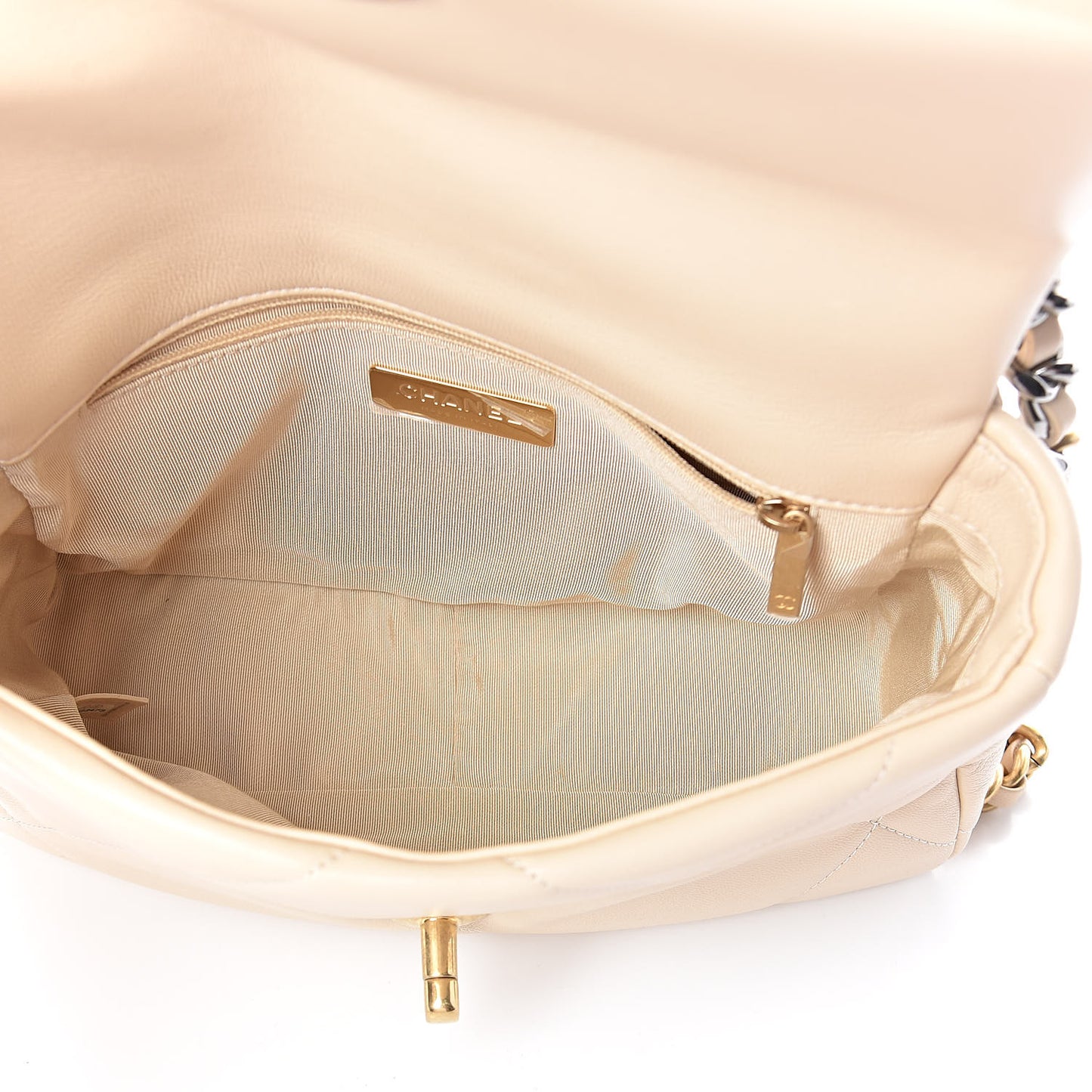 Goatskin Quilted Medium 19 Flap Beige