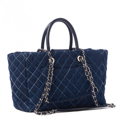 Chanel Denim Quilted Medium Coco Handle Shopping Tote Blue 3 of 10