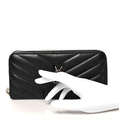 Saint Laurent Calfskin Matelasse Chevron Monogram Zip Around Wallet Black 2 of 7