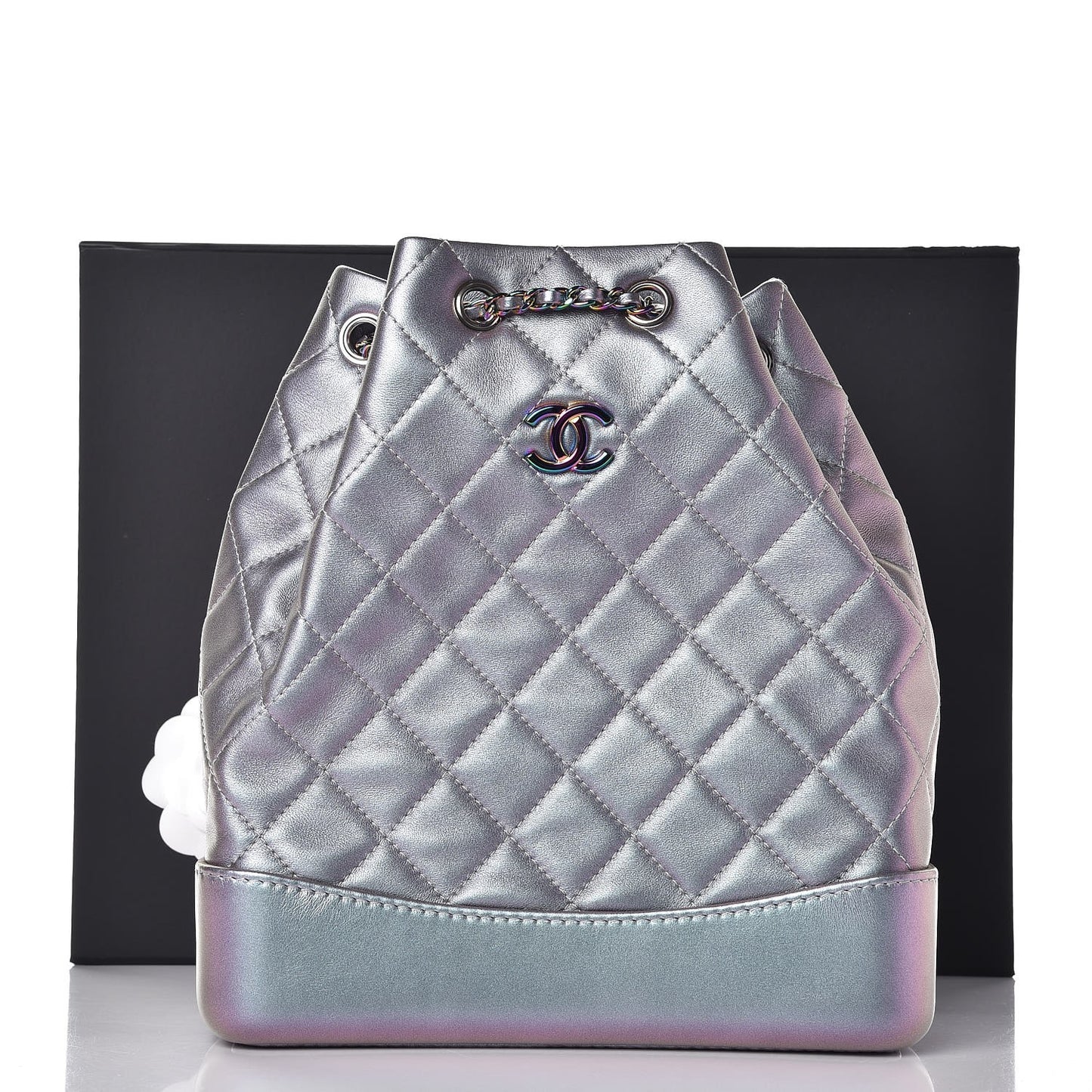 Iridescent Lambskin Calfskin Quilted Gabrielle Backpack Light Purple