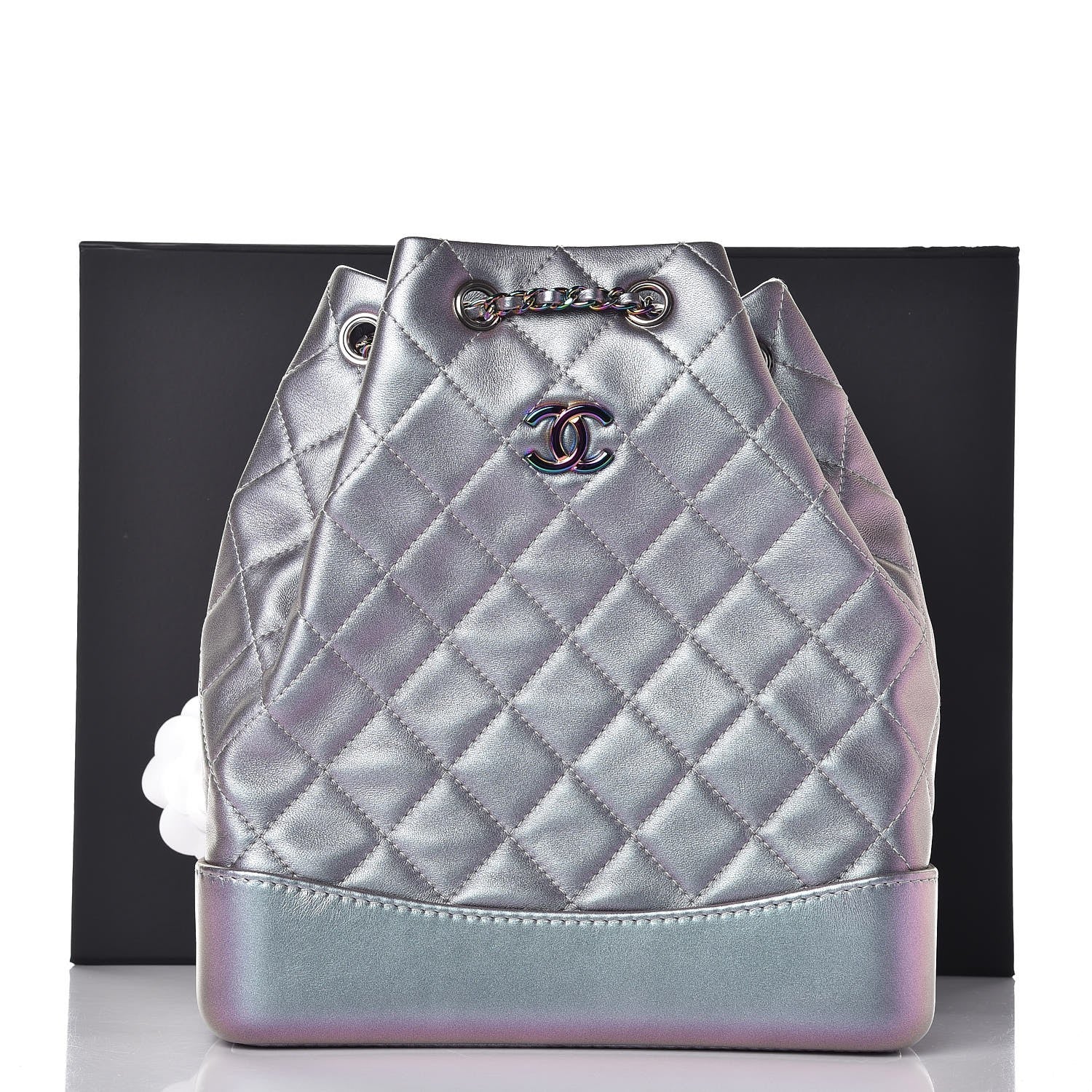 Chanel Iridescent Lambskin Calfskin Quilted Gabrielle Backpack Light Purple 8 of 8