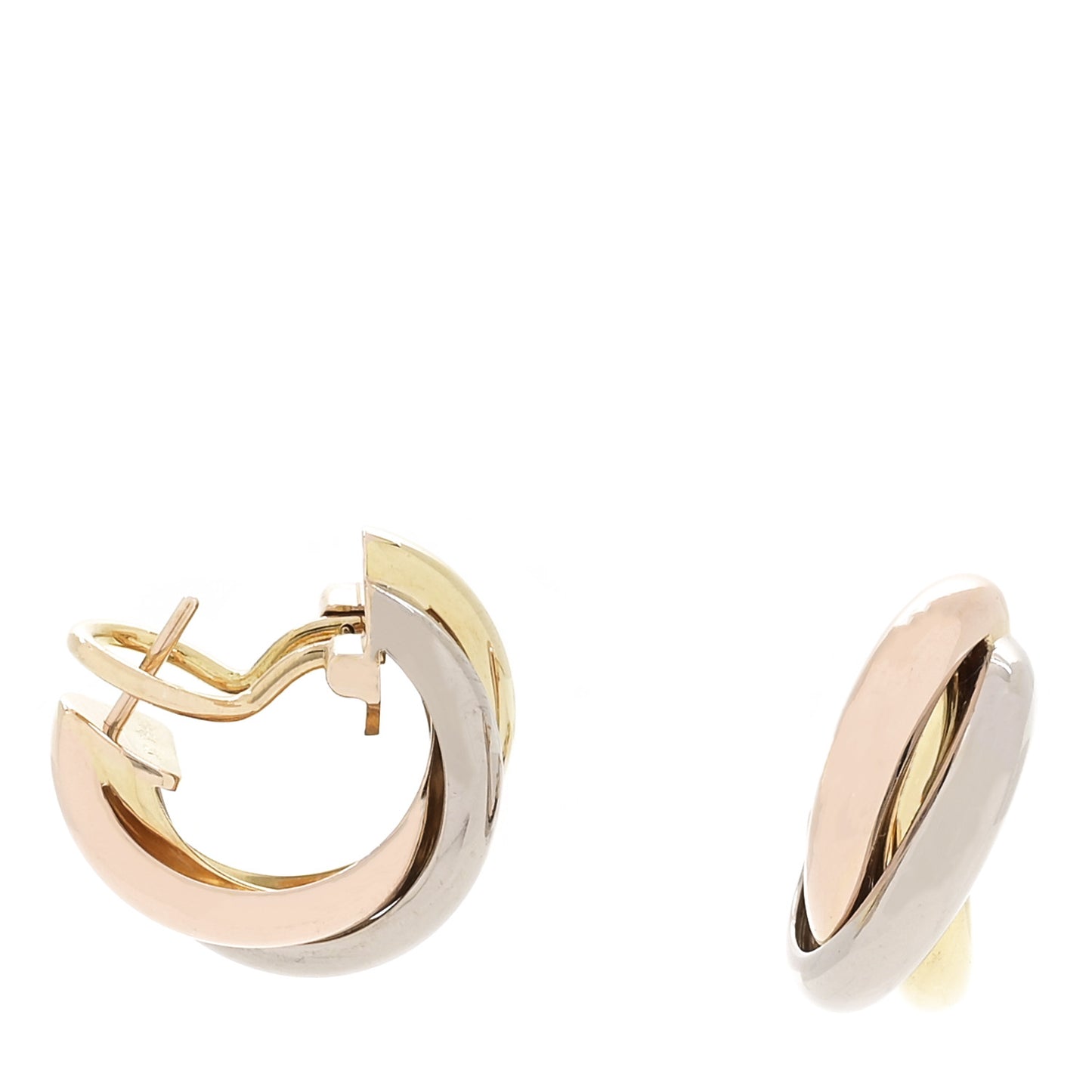 18K Pink Yellow White Gold Classic Trinity Hoop Earrings