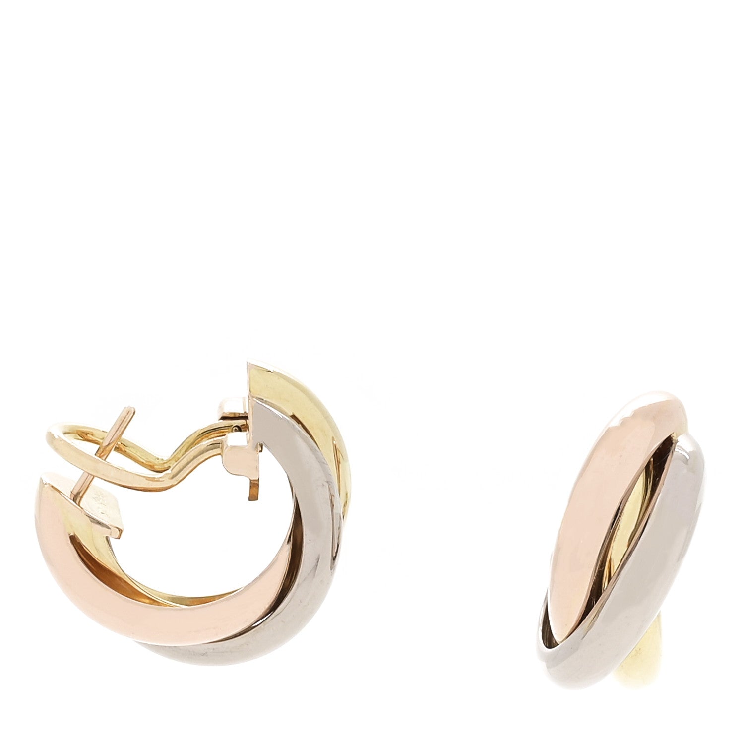 Cartier 18K Pink Yellow White Gold Classic Trinity Hoop Earrings 1 of 5
