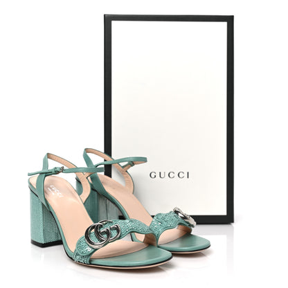 Gucci Sequin Satin Malaga Kid GG Marmont Ankle Wrap 75mm Sandals 38 Water Green Verde Chiaro Light Water Green 8 of 8
