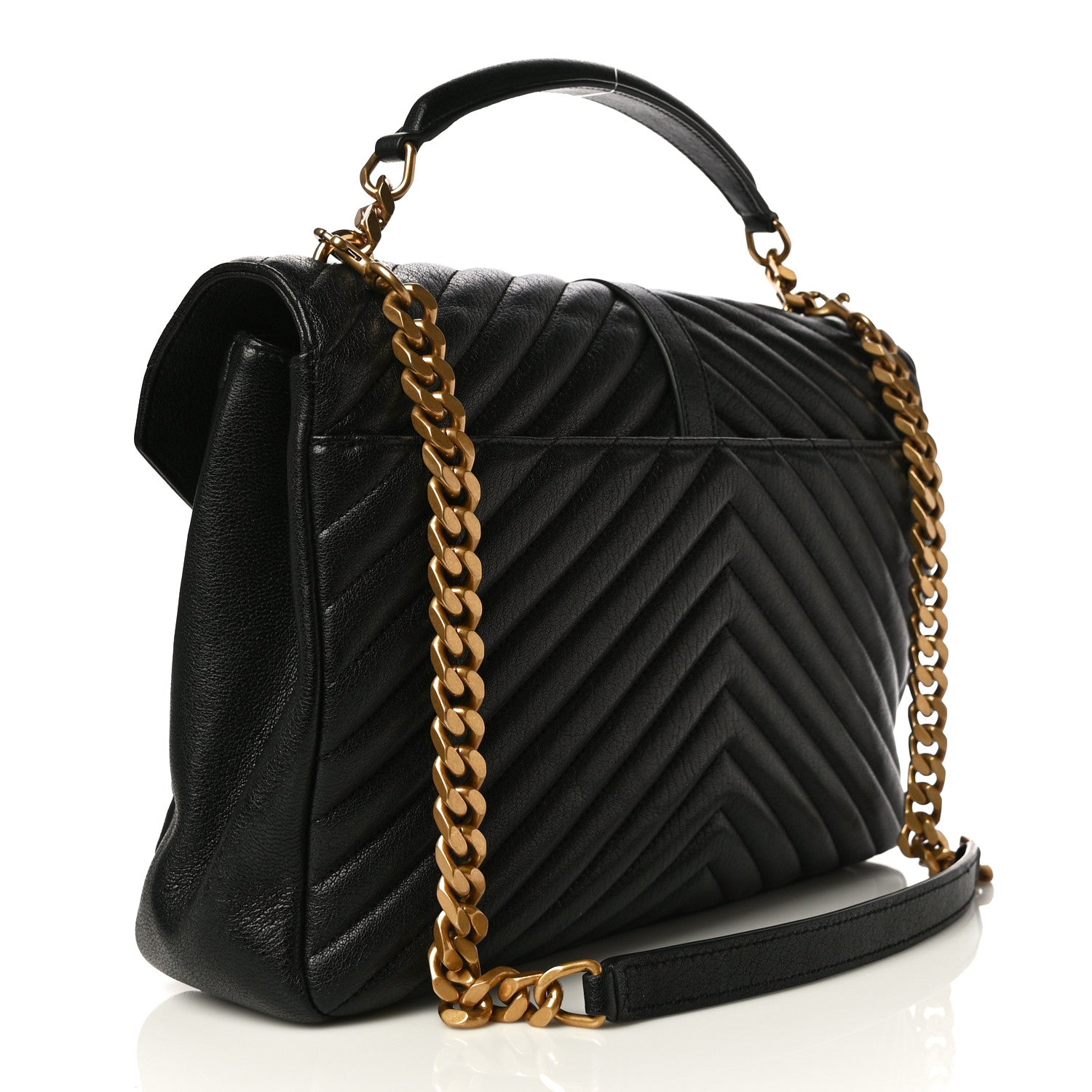 Saint Laurent Sheepskin Matelasse Chevron Monogram Large College Satchel Black 2 of 9