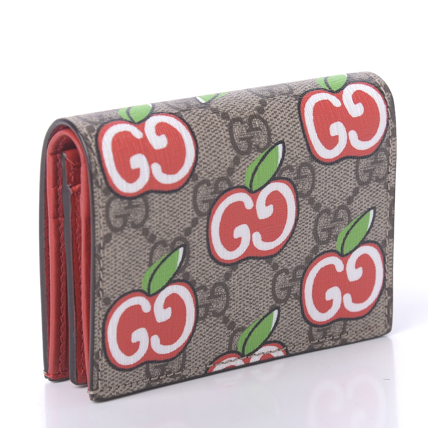 Gucci GG Supreme Monogram Apple Card Case Wallet Beige Multicolor Lobster Red 3 of 7