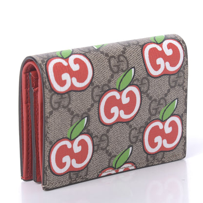 Gucci GG Supreme Monogram Apple Card Case Wallet Beige Multicolor Lobster Red 3 of 7