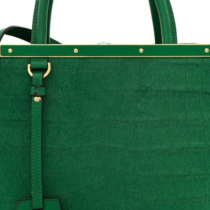 Fendi Calfskin Calf Hair Crocodile Embossed Petite 2Jours Tote Emerald 7 of 9