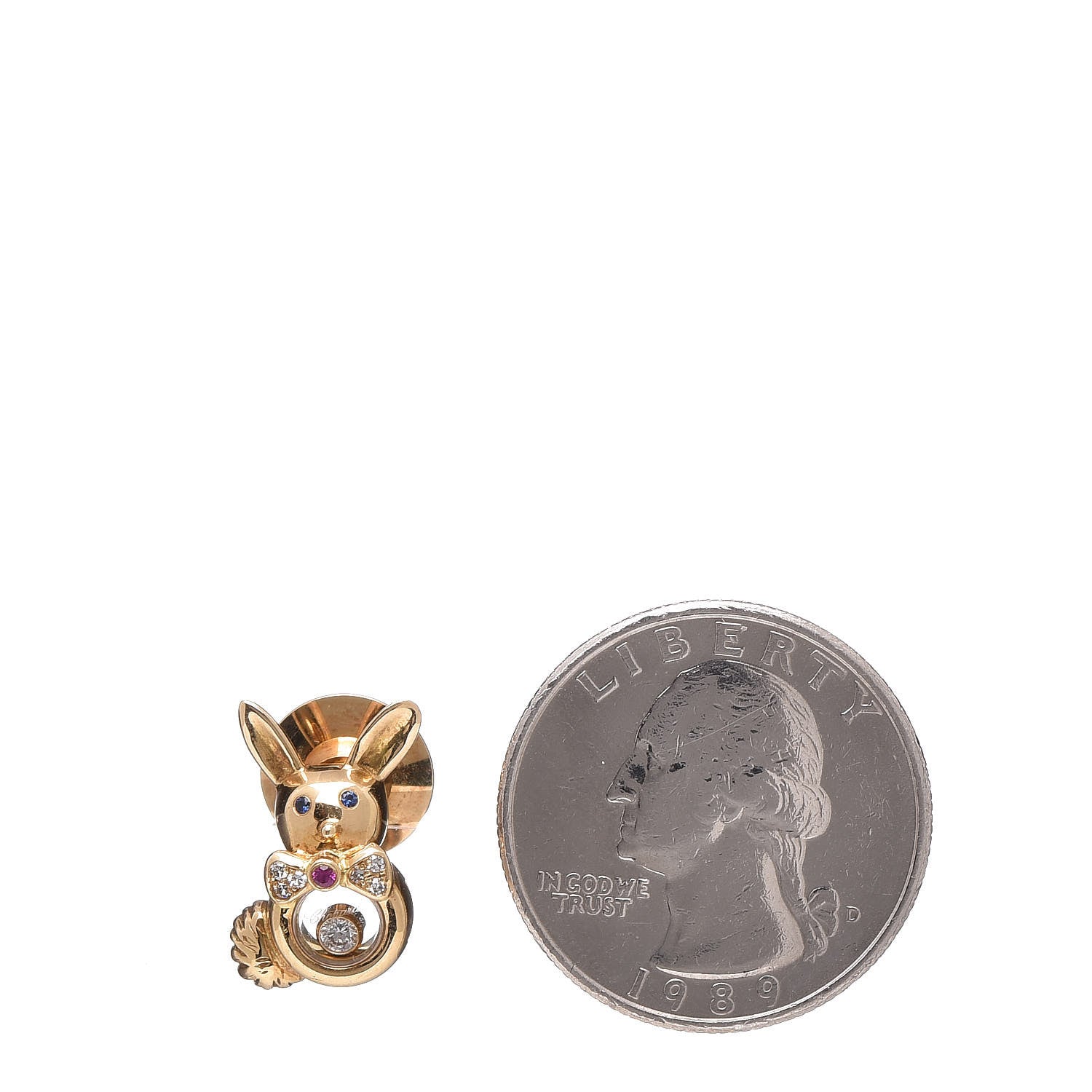 Chopard 18K Yellow Gold Diamond Ruby Sapphire Rabbit Tie Tack 2 of 4