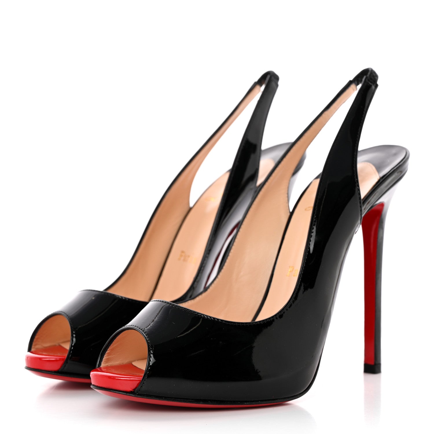 Christian Louboutin Patent Flo Sling 120 Pumps 38 Black Rouge Lipstick 3 of 13