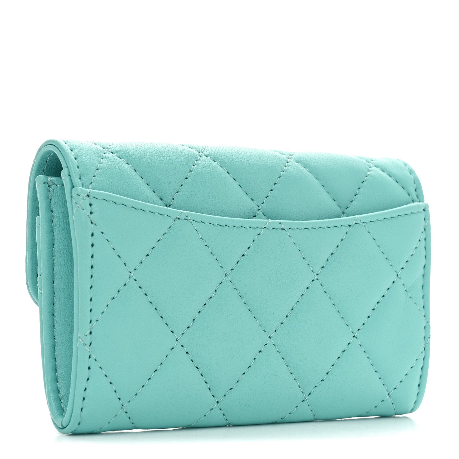 Chanel Lambskin Quilted Flap Card Holder Wallet Turquoise 3 of 9