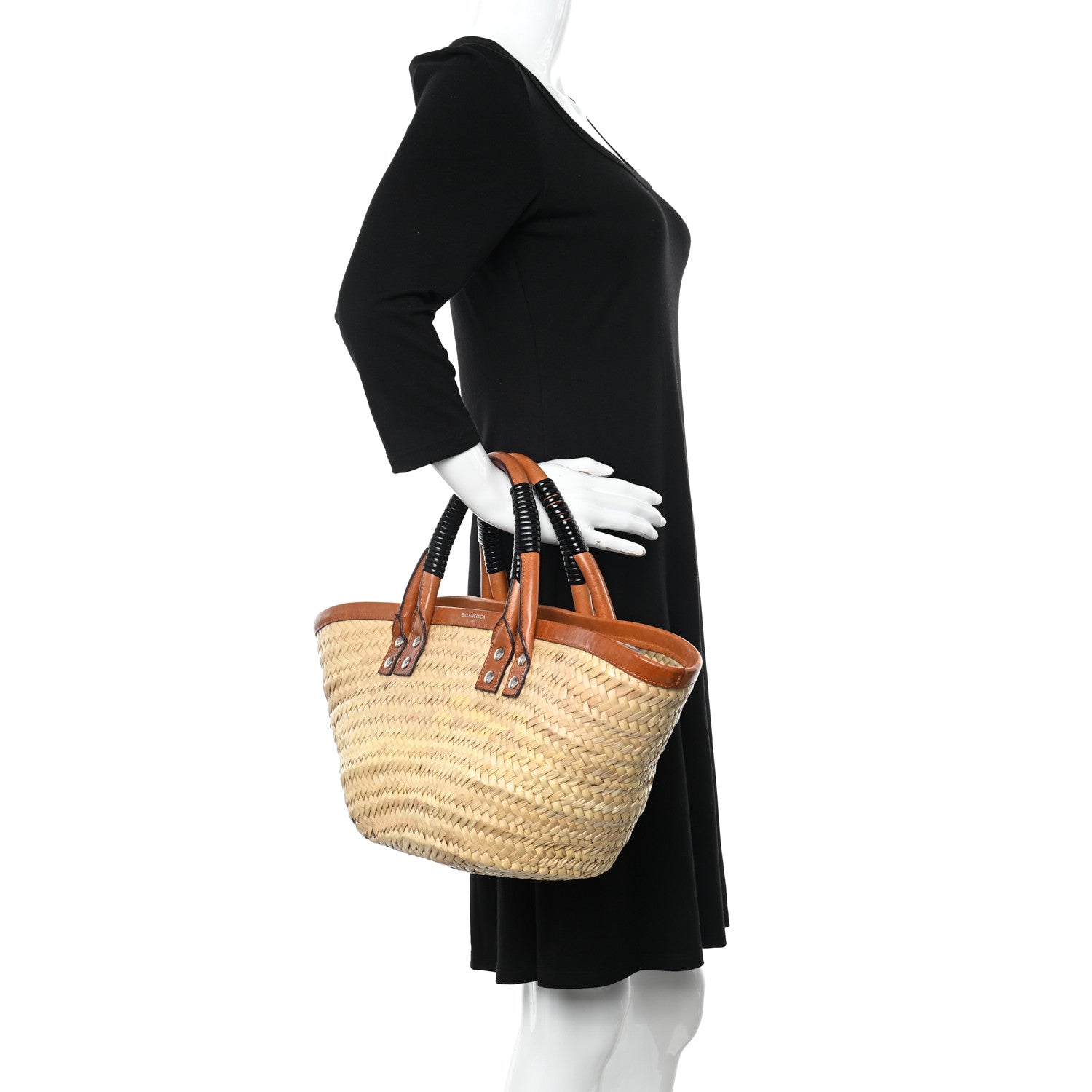 Balenciaga Straw Calfskin Bistrot Panier Small Tote Natural