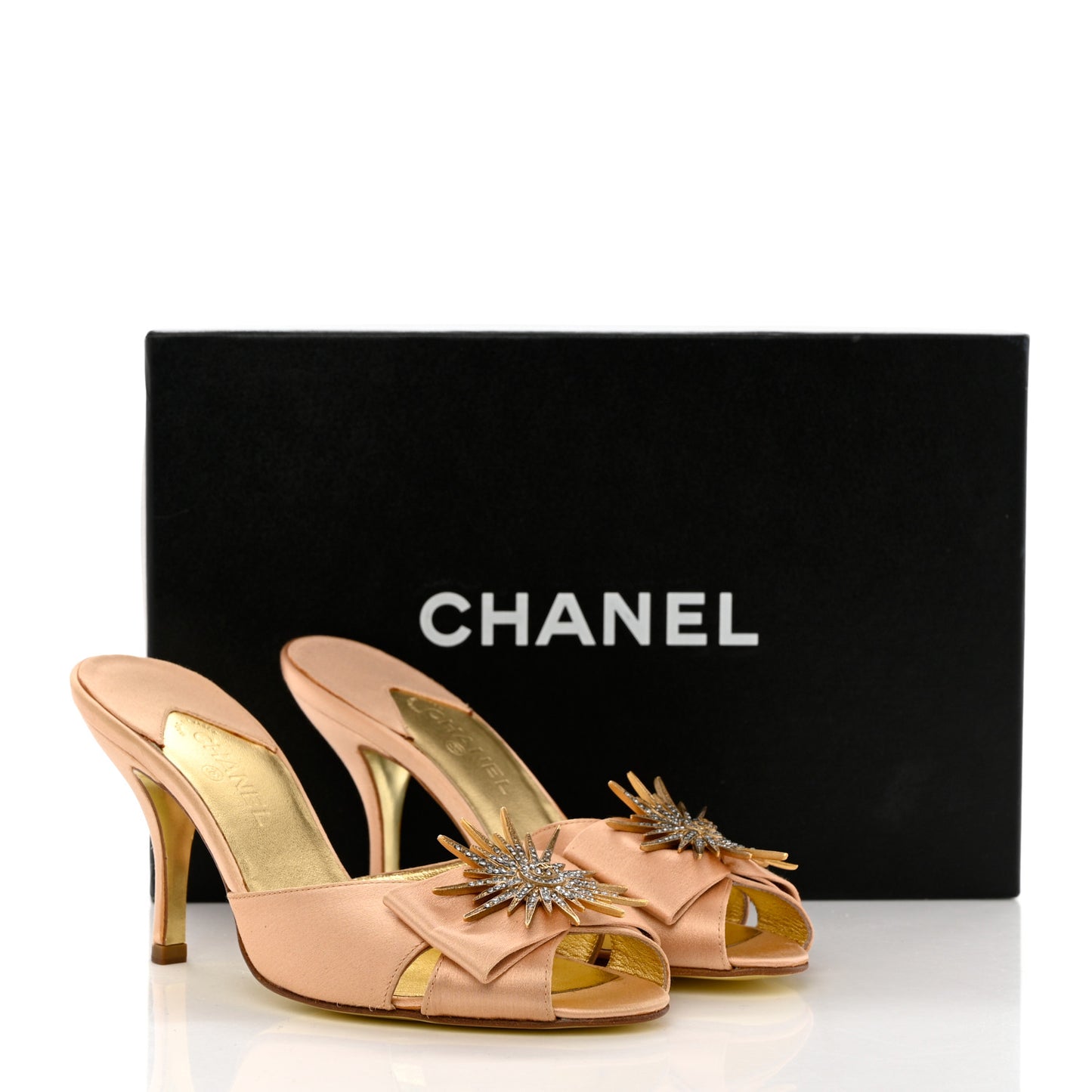 Satin Crystal Mules 35 Beige