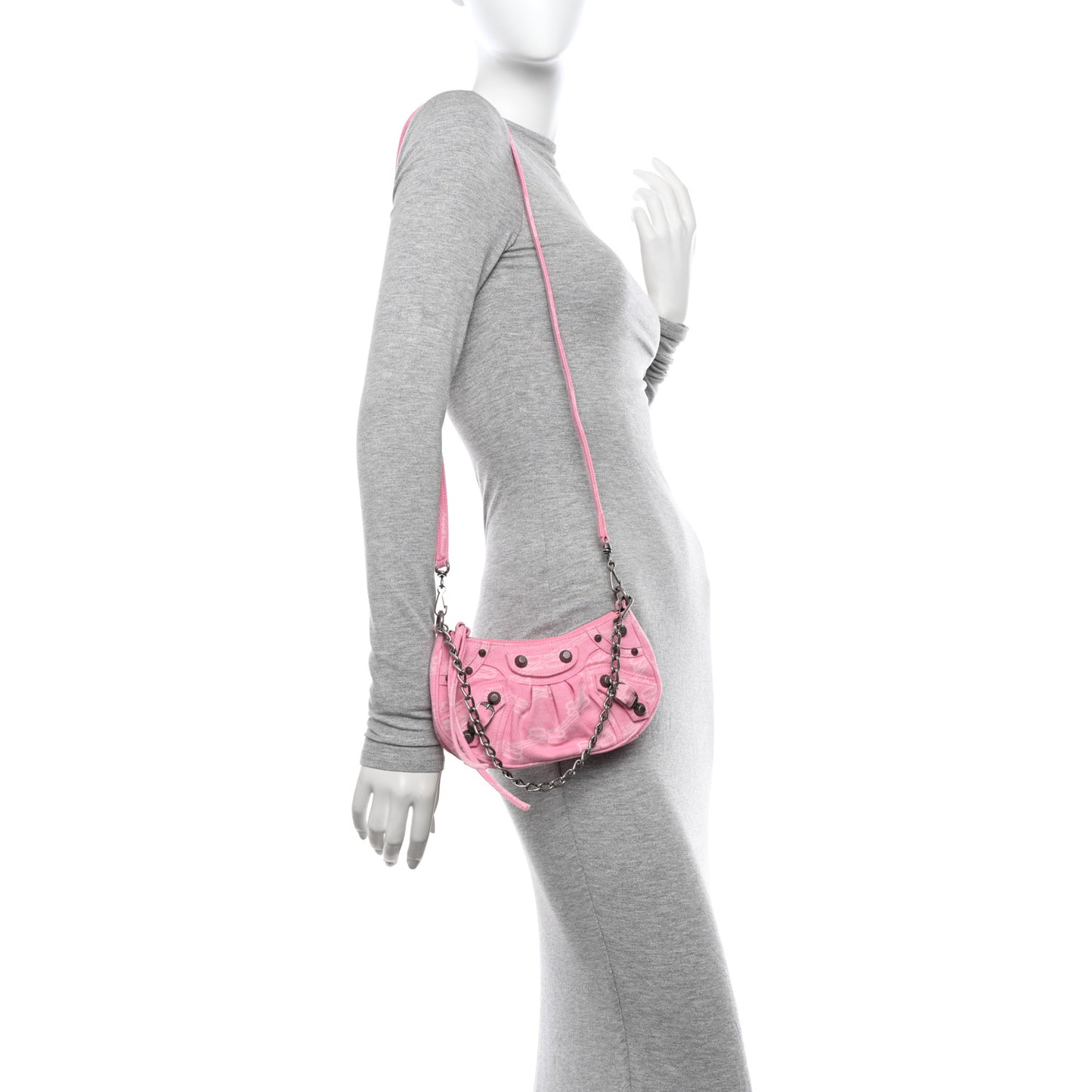Washed Denim BB Monogram Le Cagole Mini Purse With Chain Pink