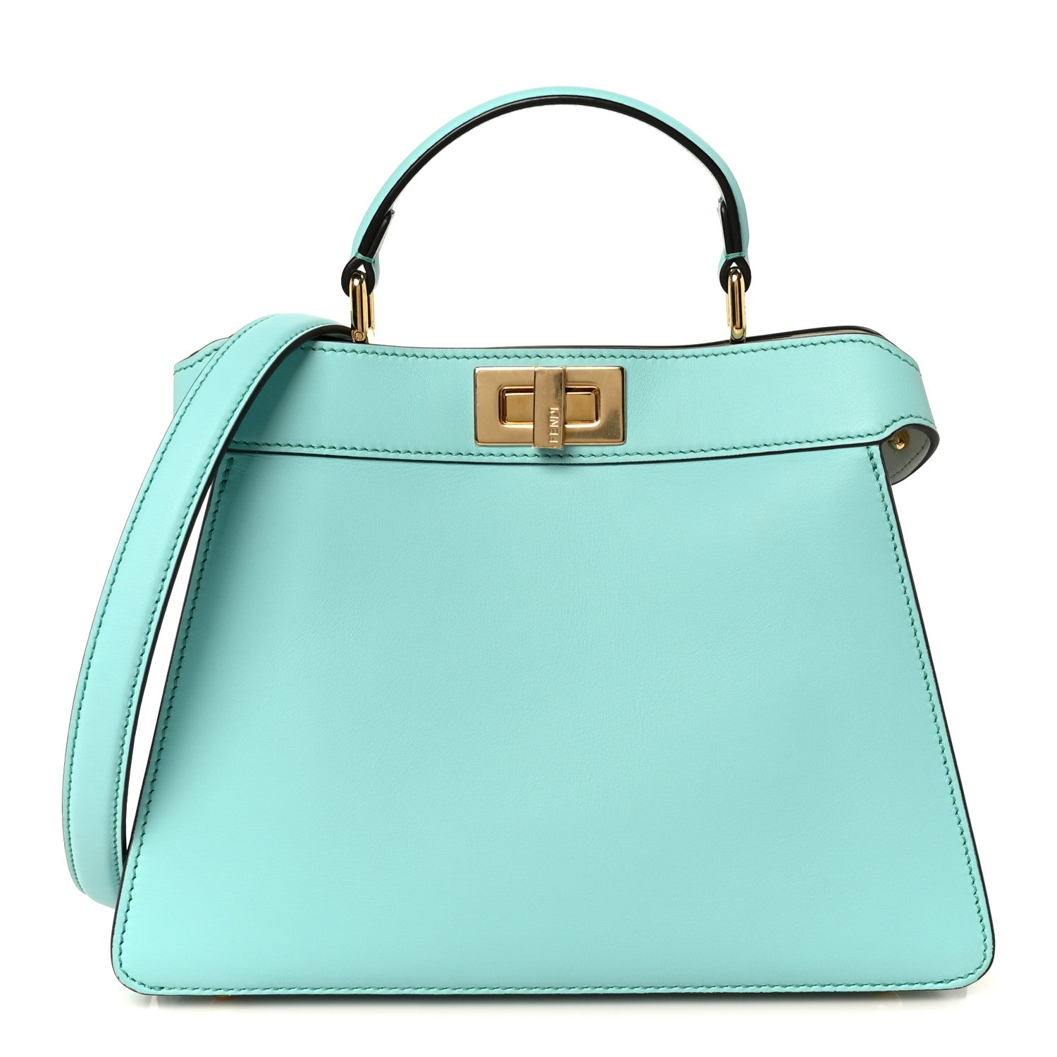 Fendi Vitello Seta Shiny Nappa Small Peekaboo I SEE U Satchel Spring Turquoise White 1 of 11