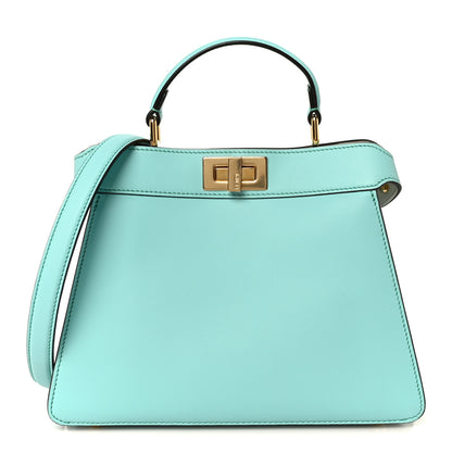 Fendi Vitello Seta Shiny Nappa Small Peekaboo I SEE U Satchel Spring Turquoise White 1 of 11