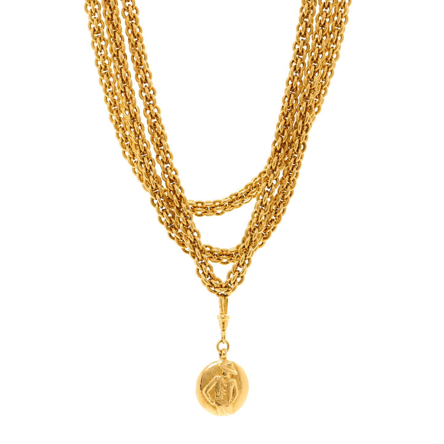 Metal Medallion Multi Chain Short Necklace Gold