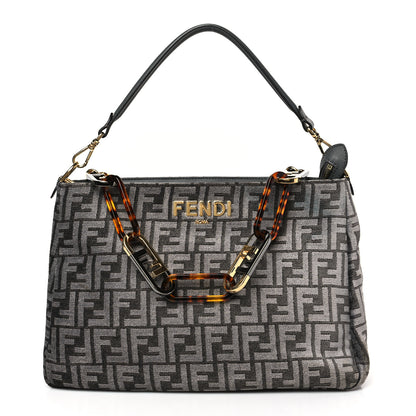 Fendi Chenille Vitello Seta Plexiglass FF Fendi O'Lock Zipper Anthracite Asfalto 1 of 9