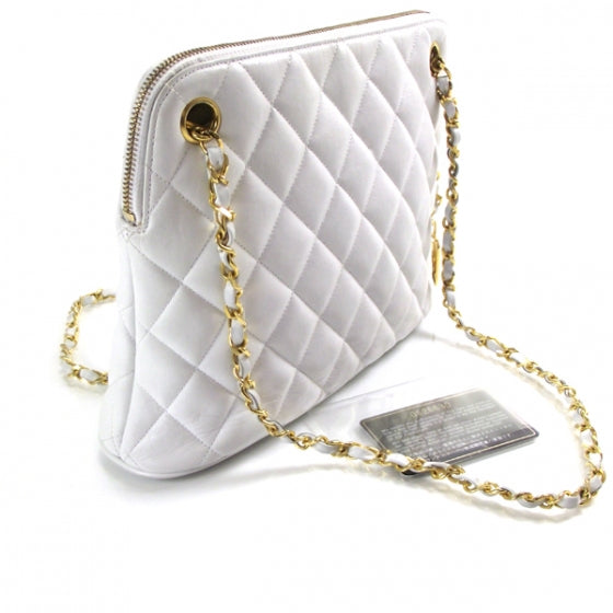 Lambskin Quilted Shoulder Bag White