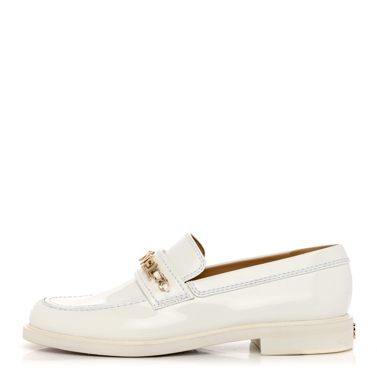 Shiny Calfskin Logo Loafers 40 White