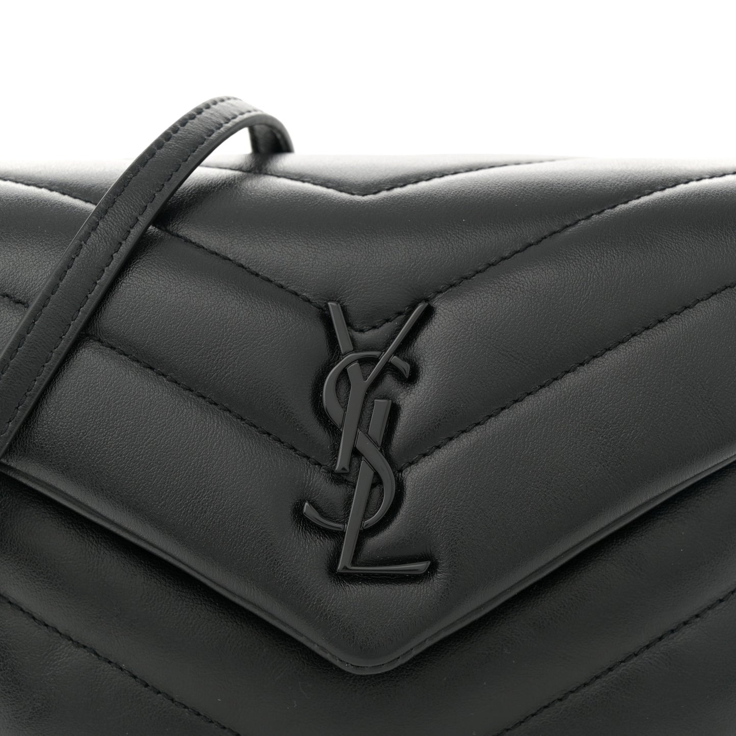 Calfskin Y Quilted Monogram Monochrome Toy Loulou Crossbody Bag Black