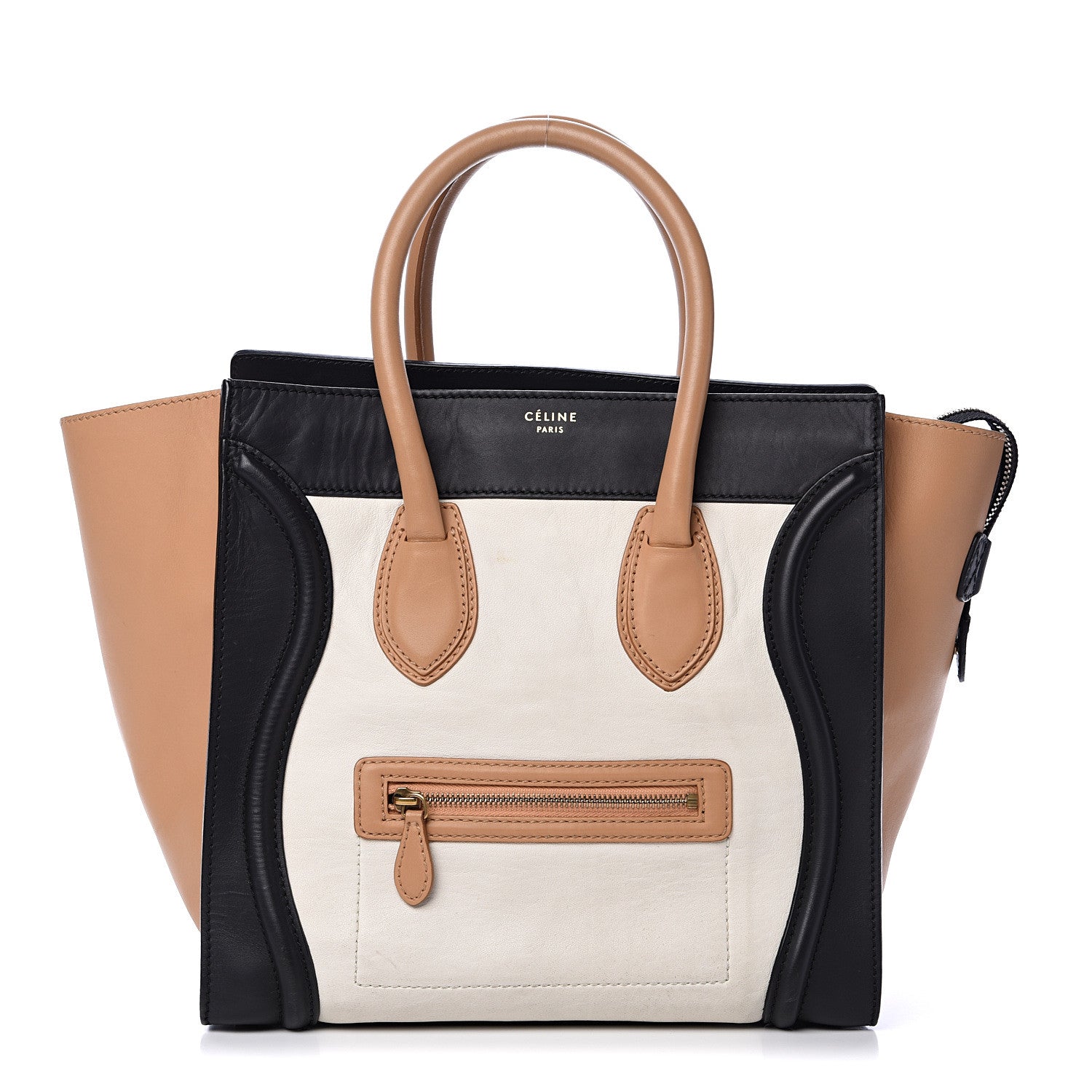 Celine Calfskin Mini Tri-Color Luggage Black Brown White 1 of 24