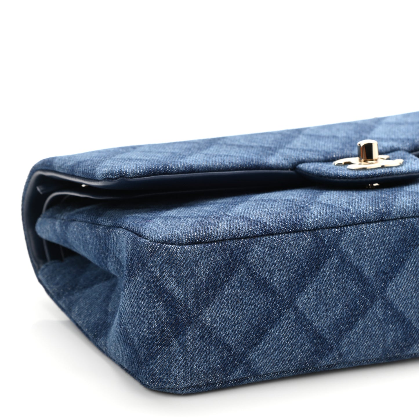 Printed Denim Quilted Medium Double Flap Dark Blue