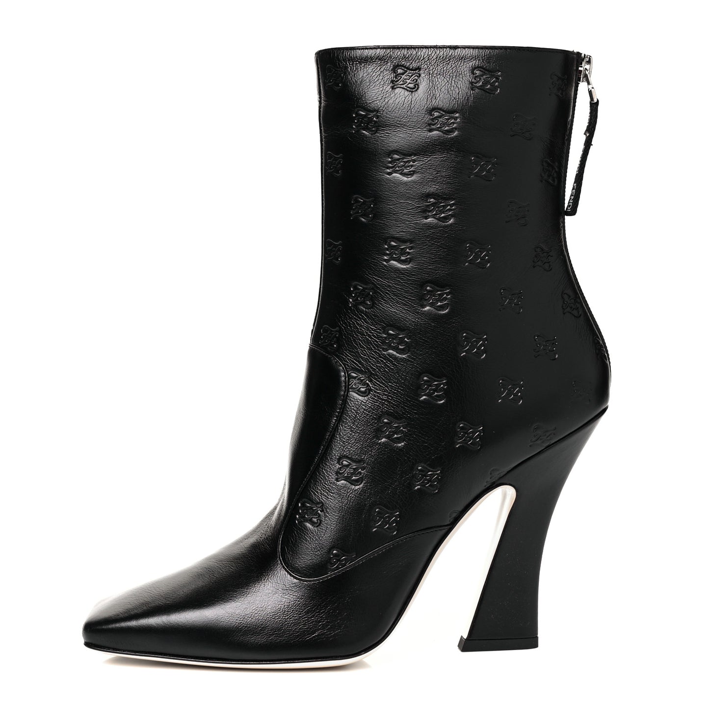 Vitello Karligraphy Embossed FFreedom High Heel Ankle Boots 40 Black