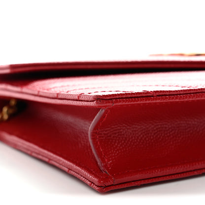 Saint Laurent Grain De Poudre Matelasse Chevron Monogram Envelope Chain Wallet New Red 8 of 10