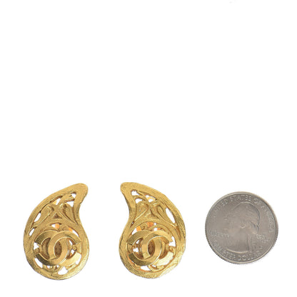 Chanel CC Tear Drop Clip On Earrings Gold 2 of 4