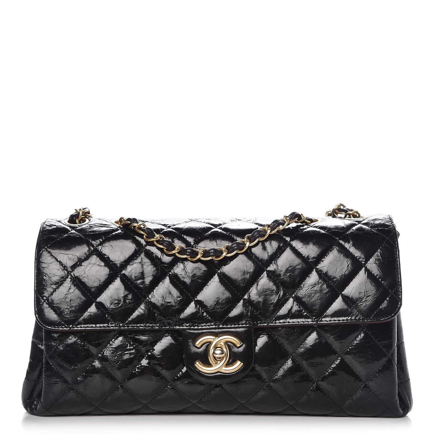 Glazed Crinkled Calfskin Flap Black