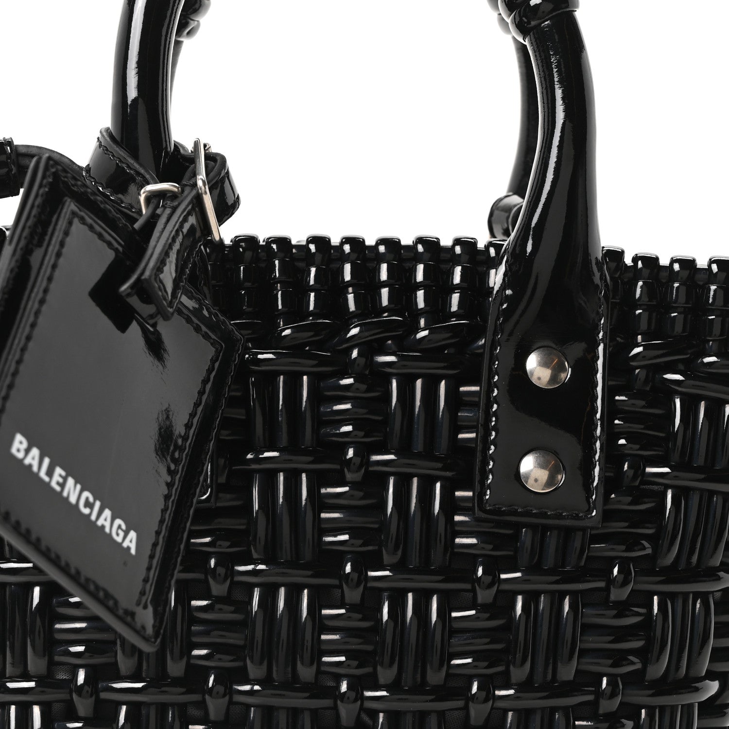 Balenciaga Faux Calfskin Braided Varnished XXS Bistro Basket Black 7 of 9