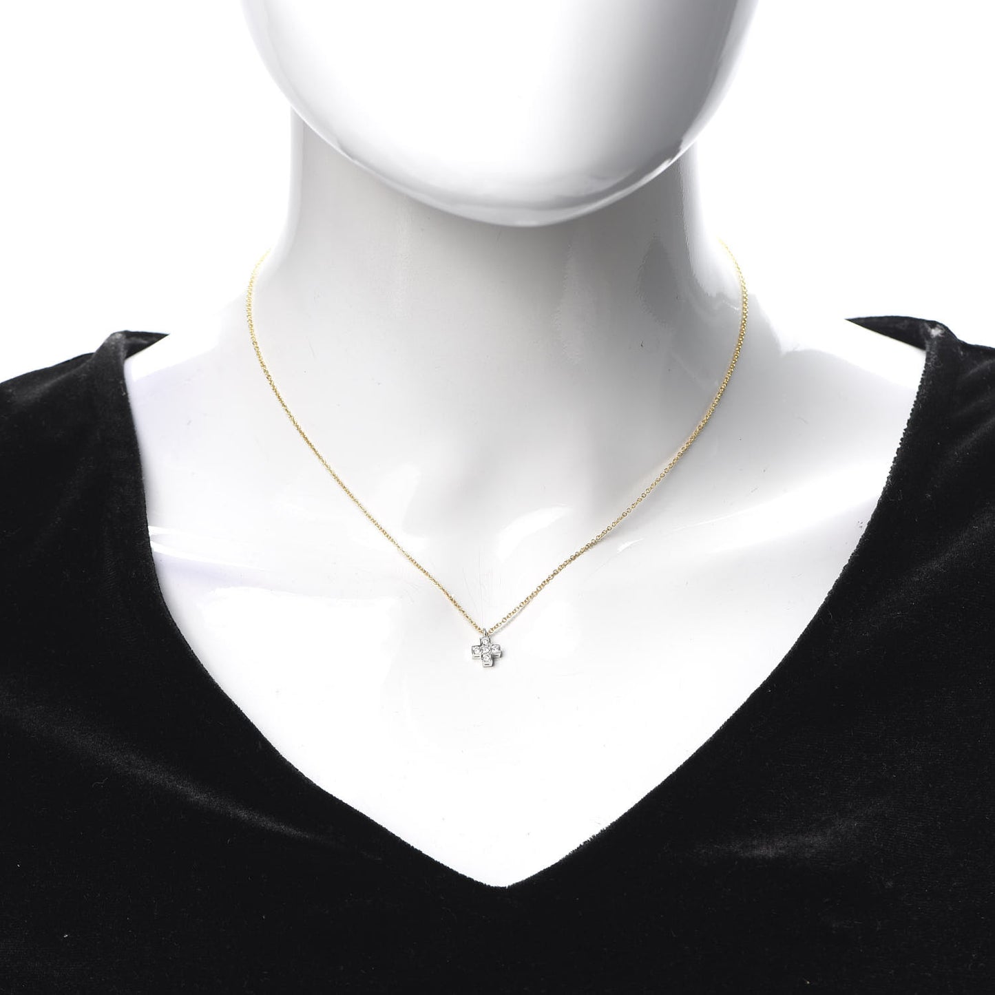 18K Yellow Gold Platinum Diamond Cruciform Cross Pendant Necklace