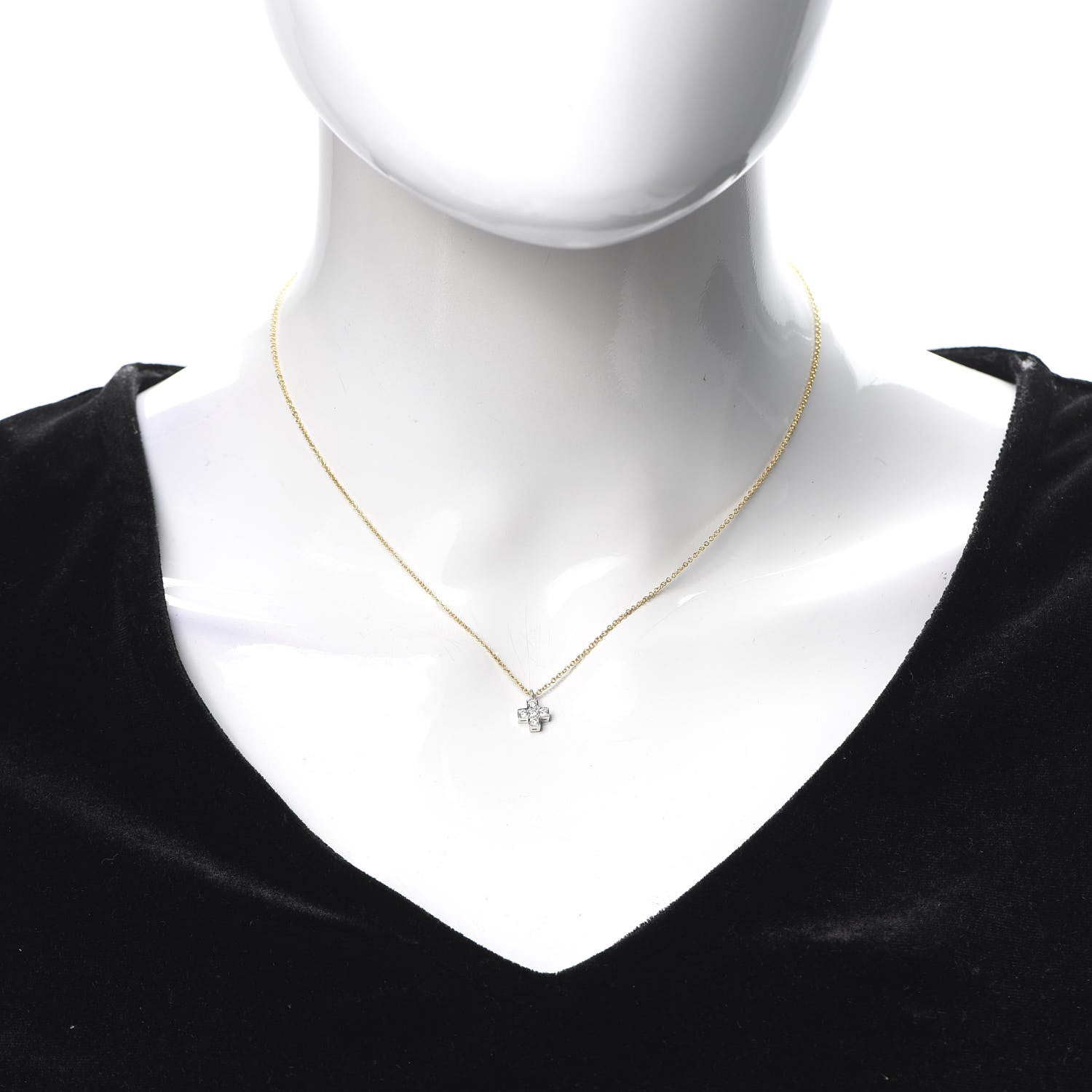 Tiffany 18K Yellow Gold Platinum Diamond Cruciform Cross Pendant Necklace 2 of 5