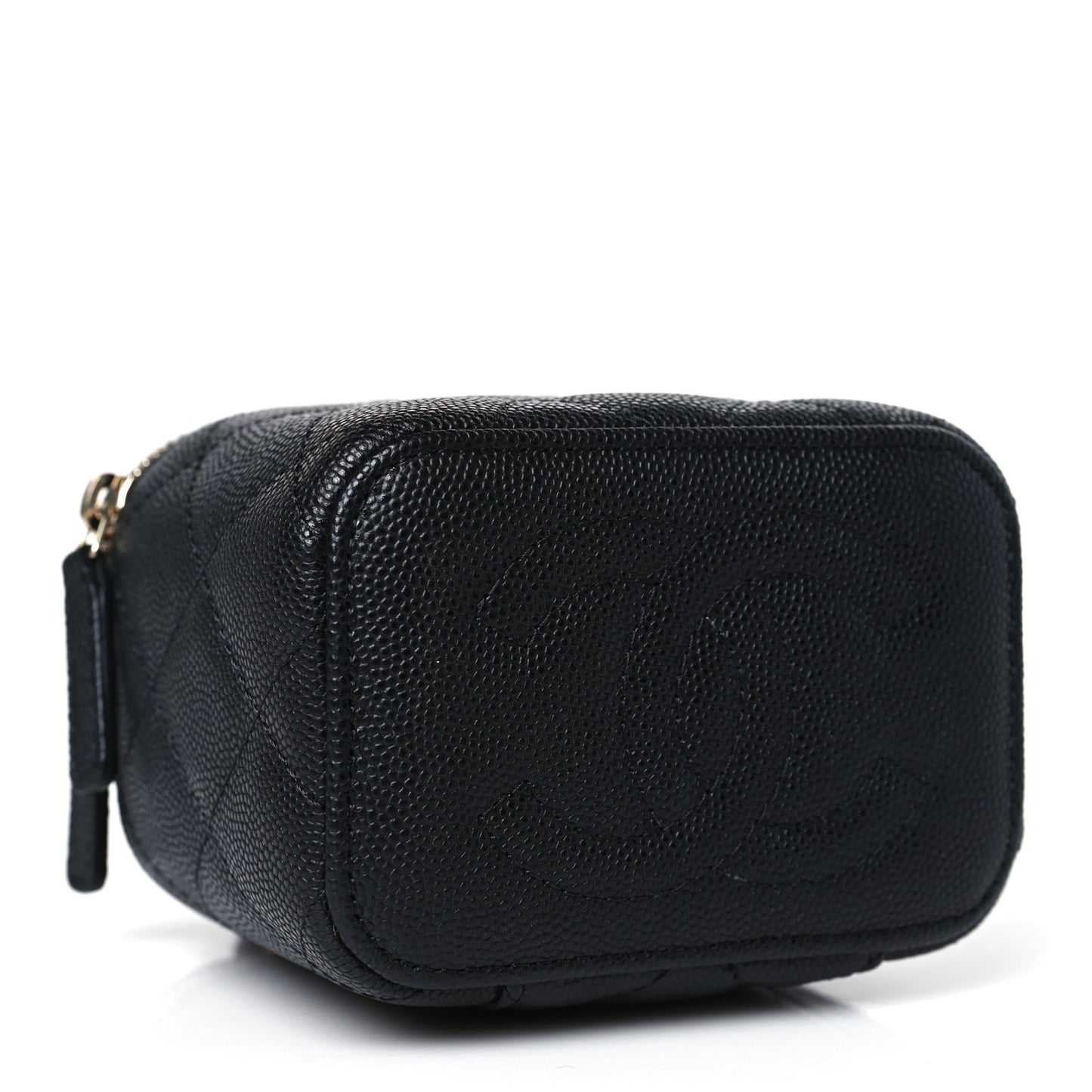 Caviar Quilted Mini Vanity Case With Chain Black