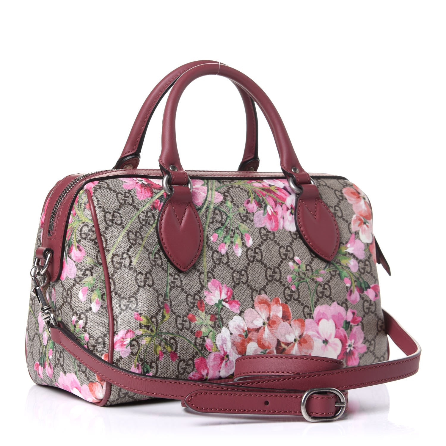 Gucci GG Supreme Monogram Blooms Small Boston Beige Multicolor Dry Rose 3 of 11