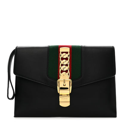 Gucci Calfskin Small Sylvie Wristlet Clutch Black 1 of 14